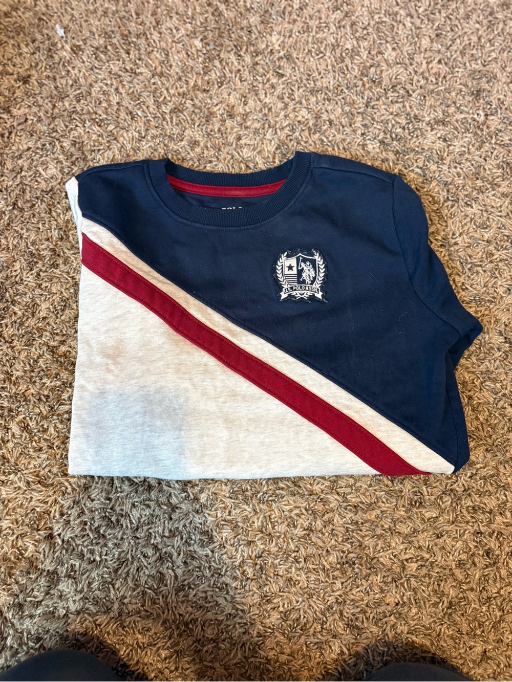 U.S. Polo Assn. Navy, White & Burgundy Diagonal Stripe Sweatshirt